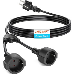 KEAGAR Удлинительный кабель с защитными контактами на открытом воздухе, пластиковый кабель AC Schuko с двухсторонними гнездами, двойная вилка дл
