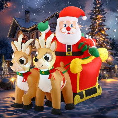 Joiedomi Надувной Санта на санях с двумя оленями на Рождество 6 футов светодиодная подсветка рождественское украшение двор искусство дома сад 