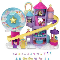 Polly Pocket HBT13 Rainbow Unicorn Fun Theme Park, 3 различных аттракциона тематического парка, 7 игровых зон, 2 куклы, 2 единорога и 25 сюрпризов (всего 30 игровых эле