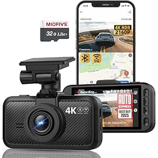 Miofive 4K Dashcam Car GPS, WiFi автомобильная камера, Bluetooth, Dash Cam Car 5.8 ГГц, 3 дюйма IPS дисплей, ночное видение, запись по кругу, HDR, управление с помощью прил