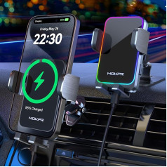 MOKPR 15W Handyhalterung Auto mit Ladefunktion, Handyhalterung Auto Induktives Laden, Induktive Ladestation Auto Wireless Charger für iPhone 16/15/14/13/12 Serie&Samsung S25/24/23, LG mit RGB-Licht