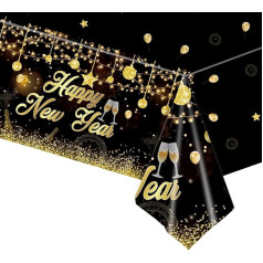 Скатерть Happy New Year, новогоднее украшение, скатерть, новогоднее украшение стола, одноразовые пластиковые скатерти, черное золото, скатерть 202