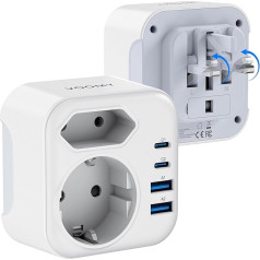 Voomy Travel Adapter Type G - адаптер для путешествий Англия Германия с 2 USB-C и 2 USB-A, складной, из огнестойких материалов 3250 Вт, для Ирландии, Шотландии, Ма