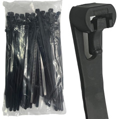 Упаковка из 100 черных многоразовых кабельных стяжек Сверхмощные кабельные стяжки на открытом воздухе 200 мм x 7,6 мм 55 кг прочность на разрыв