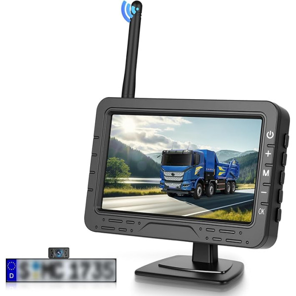 Rimoody Беспроводная камера заднего вида, 4,3 дюйма TN монитор, IP68 Водонепроницаемый / Широкий угол ночного видения / Регулируемые направляющие л