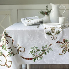 Benson Mills Merry Ribbons Жаккардовая скатерть с инженерным принтом для Рождества, зимы и праздников (60