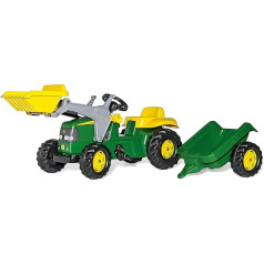 Игрушки Rolly Toys rollyKid John Deere 023110 Детский педальный трактор с фронтальным погрузчиком и прицепом зеленый