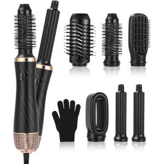 Hairstyler 6-в-1 Air Styler Set with 1000 W Hair Dryer, Round Brush Hairdryer, Airflow Curling Iron, Automatic Hot Air Brush, Straightening Brush, Hair Dryer Brush, for Hair Volume, Straightening
