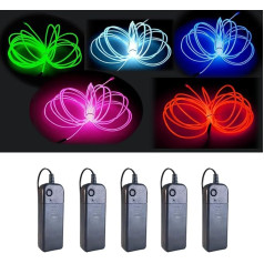 EL Wire, 5 Pieces 9ft Neon Lights, Portable Electroluminescent Wire with Battery Pack for Party Halloween DIY Decoration (Green, Blue, Red, White, Pink)