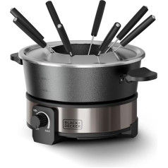 Black+Decker - BXFC1000E Электрический набор для фондю | 1000 Вт | Термостат до 200 °C | Объем 2 л | Для сыра, шоколада, бульона и масла | 8 вилок | Не содержит PFOA 