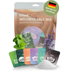 frihed.® Wellness Salt Mix - Солевой скраб для мужчин и женщин - Скраб для душа и тела для сауны, душа и ванны - 6 ароматов - Идея подарка для ароматерапии
