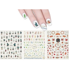 Allydrew Nagelaufkleber, Sukkulenten-Pflanzen und Kränze, 3 Bögen