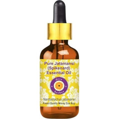 Deve Herbes Pure Jatamansi Essential Oil (Nardostachys jatamansi) with Glass Dropper Steam Distilled Natural Therapeutic Grade 5ml (016oz)