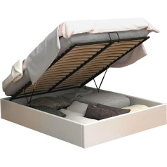 ‎Meuble Cosy MEUBLE COSY Upholstered Bed 140 x 190 см Двуспальная кровать с местом для хранения и реечным каркасом, каркас кровати из искусственной кожи, белый