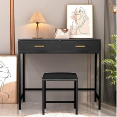 Aovquof Туалетный столик с табуретом, туалетный столик с ящиками, большая столешница, современная туалетная комната для спальни, черный (ручка