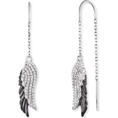 Женские серьги Engelsrufer из стерлингового серебра с подвеской в виде крыла серебристого/черного цвета - с 102 камнями циркония - застежка-крючок