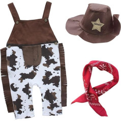 Agoky Baby Boys 3-Piece Clothing Set Straps Body Trousers Neckerchief Cowboy Hat Toddler Costume Kids Clothing Set Party Outfit Fancy Dress