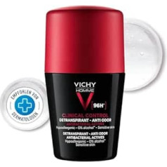 Vichy Homme Clinical Control 96h Men Дезодорант-ролл для мужчин, устойчив к поту и запаху, антибактериальный, не содержит спирта, для чувствительной кожи, 50 