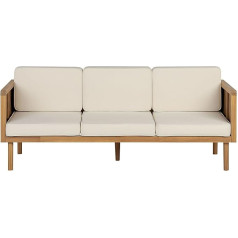 Baratti Открытый 3-местный диван-лаунж из древесины акации со светло-коричневыми подушками бежевого цвета в деревенском стиле