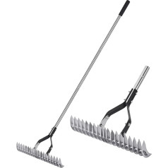 YEELOR Landscaping Rake 15 Inch Heavy Duty Garden Rake with Stainless Steel Handle Lawn Loosening Soil Rake for Cleaning Dead Grass Adjustable Dethatcher Rake for Garden Yard Lawn