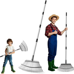 25-зубчатые садовые грабли для листьев, газона и травы, регулируемые грабли с длинной ручкой, широкая металлическая головка, эргономичный д