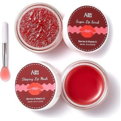ANAiRUi Lip Care Set - Lip Balm Mask and Lip Sugar Exfoliating Set - Overnight Lip Treatment, Sleep Mask and Lip Exfoliating Scrub for Dry, Cracked, Peeling Lips (Berries + VC)