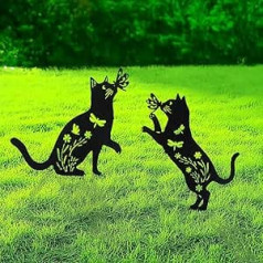 Flohuaer Декоративные Металлические Садовые Колья, 2 Пакет Подарки для Любителей Кошек Черный Силуэт Кошки Фигурка для Открытый Двор Искусств