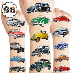 100 Stück Vintage Classic Auto Temporäre Tattoos Motto Geburtstag Party Dekorationen Supplies Gastgeschenke Dekor Cool Transport Fahrzeug Tattoo Aufkleber Geschenke für Kinder Erwachsene Jungen