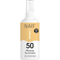 Naïf Солнцезащитный спрей на минеральной основе, для всей семьи, SPF 50, без микропластика, минеральных масел и силиконов, водостойкий, дермато