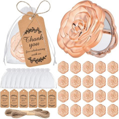 24 Pieces Rose Compact Mirrors Bulk Wedding Party Favors for Guests, Rose Gold, Portable, Foldable, Travel Purses, Makeup Mirror Set, Return Gifts for Hen Party, Wedding,