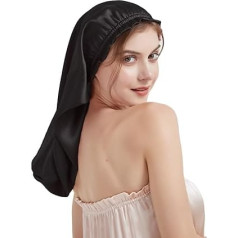 Роскошная шелковая шляпа для сна, шапочка для душа из 100% шелка тутового дерева, шелковистый уход за волосами, дышащий (черный)