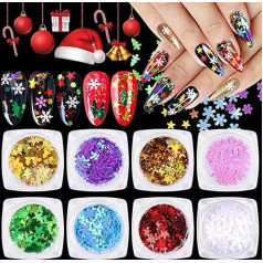 EBANKU 8 Коробки Рождество Nail Art Блестки Снежинки Блеск, Голографический Лазерный Рождество Ногтей Хлопья Sequin Рождественская Елка Ногтей Укра
