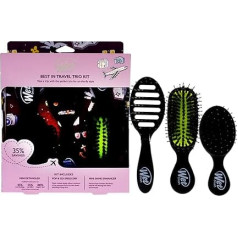 Набор Wet Brush Best In Travel Trio Kit - черный для унисекса - 3 мини-детанглера, сухая щетка Pop and Go Speed, мини-усилитель блеска