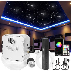 CHINLY Bluetooth Meteor 32 W Sparkle RGBW App LED Fibre Optic Star Ceiling Lights Kit App Mixed 1008 Pieces x 5 m + 10 Crystals Fibreglass + for Home/Car