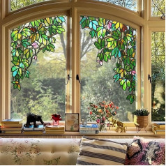 Наклейки на окна с ручной росписью в ботаническом стиле, виноградные лозы и птицы, двусторонние, нелипкие и многоразовые, весенне-летние на