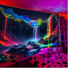 Гобелен Simpkeely Black Lights Fantasy Waterfall Planet, натуральный ковер с ультрафиолетовой реакцией, неоновый пейзаж, горная волна - 180 x 300 см