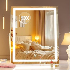 Косметическое зеркало Hasipu с подсветкой, 29 x 35 см, светодиодное зеркало для макияжа с 10-кратным увеличением, Smart Touch, 3 цвета, регулируемая ярко