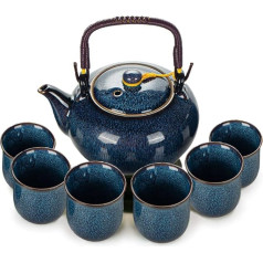 Чайный набор Китайский керамический чайник, 600 мл и 6 чашек 120 мл Чайные сервизы кунгфу, азиатский чайник для любителей чая, синий