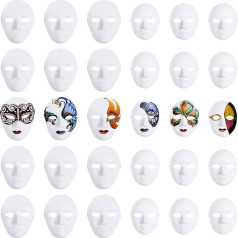 BELLE VOUS Белые карнавальные маски из картона (30 шт.) - Анонимные маски 2 размеров для мужчин и женщин - Набор нейтральных масок для рисования дет