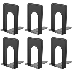 Yugge Metal Bookends Universal Non Slip Heavy Duty Bookends for Shelves Library Kitchen Home Classroom School Office 6.8 x 4.7 Inch 3 Pairs/6 Pack Black
