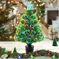 CORST Искусственная мини-елка Fiber Optic Illuminated Small Desktop Christmas Tree with Tree Topper, RGB Lighting for Table Holiday Decoration, 55cm