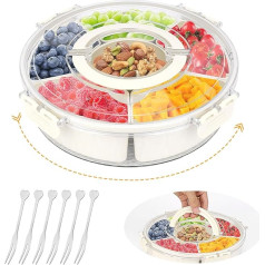 Коробка для закусок SelfTek с отделениями, большая, круглая коробка для закусок, вращающаяся с крышкой и ручкой, чаша для закусок с 6 чашами и 4 в