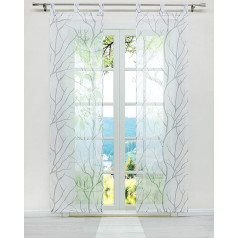 Раздвижные шторы, Комплект из 2 панельных штор с петлями, прозрачная штора-таблетка с рисунком ветвей, вуаль, белый/серый, Ш x В 57 x 145 см, в упа