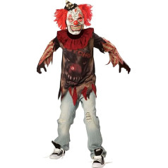 Amscan - Детский костюм клоуна ужасов, маска для лица с волосами и мини-шляпа, воротник, рубашка с длинным рукавом, страшный костюм, убийца, тема