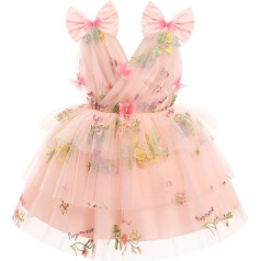 FYMNSI Baby Girl Birthday Party Dress Kids V-Neck Princess Tulle Dress Flowers Embroidery Formal Evening Dress