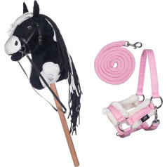 HKM Kids Hobby Horse, Чек черно-белый, с недоуздком и поводком розового цвета, лошадь для детей, игрушка лошадь