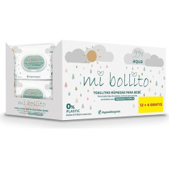 Mi Bollito - Детские салфетки - 99% аква-чистоты - 100% растительные волокна - 960 салфеток - 12 упаковок+4 бесплатно - помогают восстановить нейтральный 