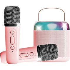 Jlilyaxort Караоке-игрушка для детей и взрослых с 2 микрофонами, портативная караоке-машина со светодиодной подсветкой и изменяемыми звуковыми 