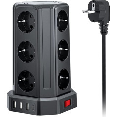 Sameriver 12-Way Power Strip с 5 м удлинительный кабель, 4 USB несколько розеток с защитой от перенапряжения, розетки башня несколько вилка для дома, офиса