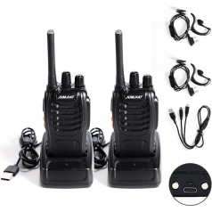 JUMJIAT Walkie Talkie 16 каналов дальнего радиуса действия Рации Встроенный светодиодный фонарик USB кабель зарядной станции с Type-C и гарнитурой (в упа